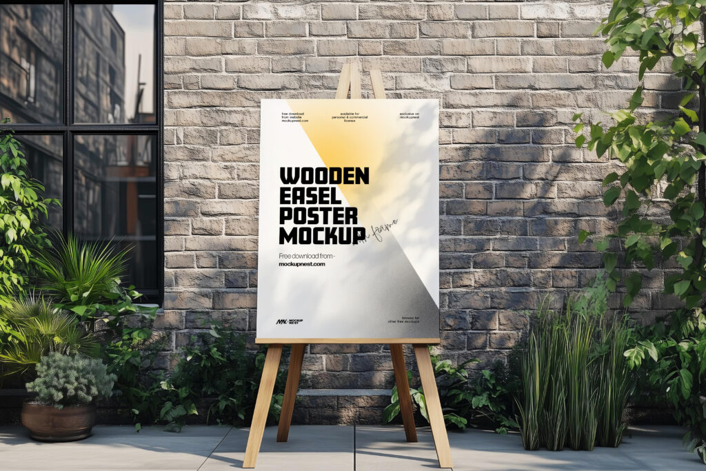 Mockup de Pôster em Cavalete de Madeira Grátis