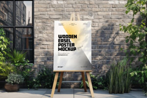 Mockup de Pôster em Cavalete de Madeira Grátis