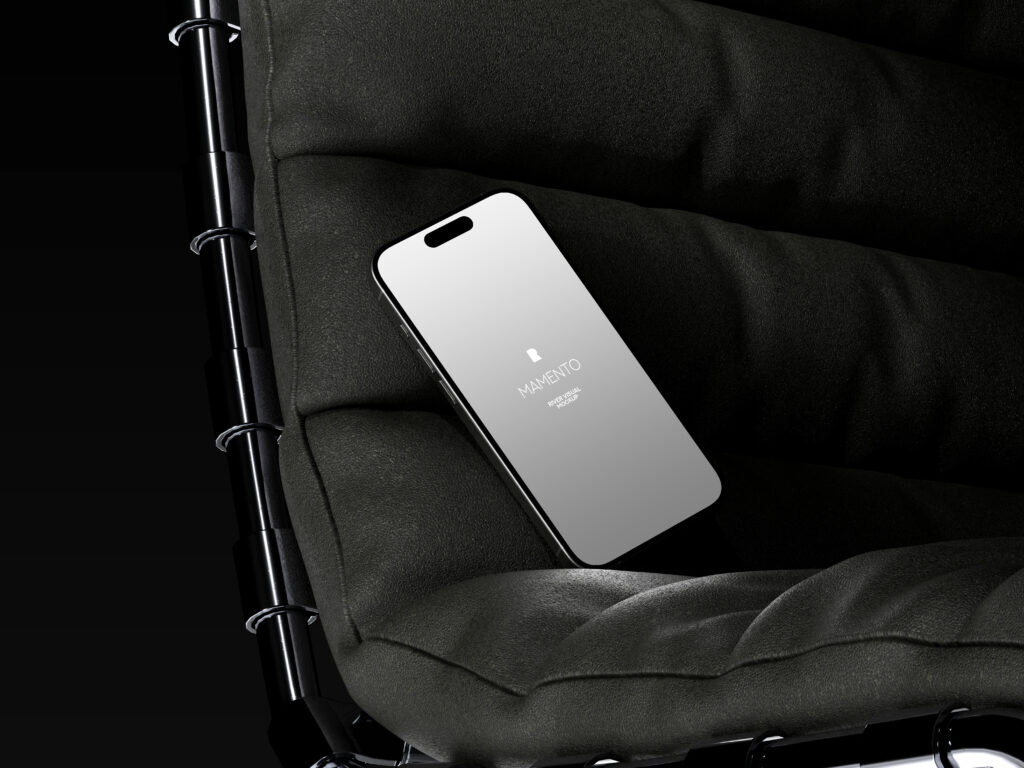 Mockup de iPhone em Poltrona Escura Grátis