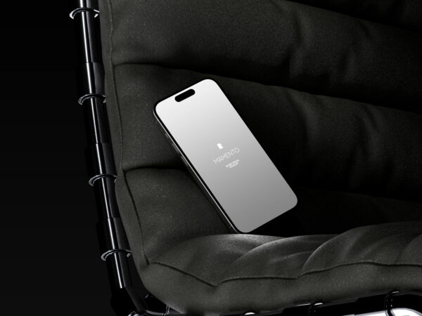 Mockup de iPhone em Poltrona Escura Grátis