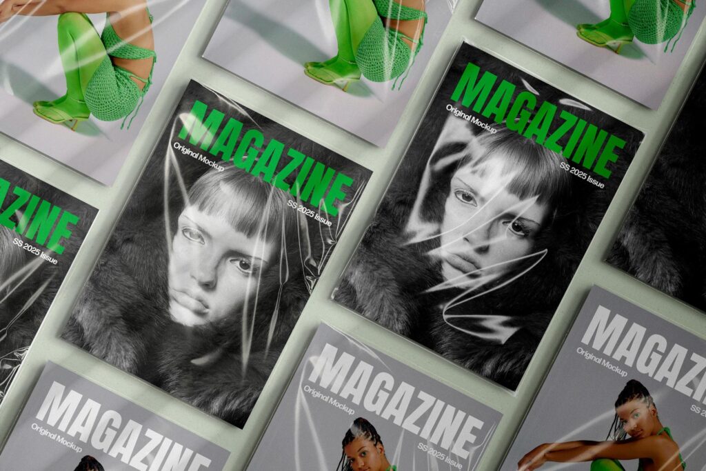 Mockup de Revistas em Grade de Alvenaria Grátis